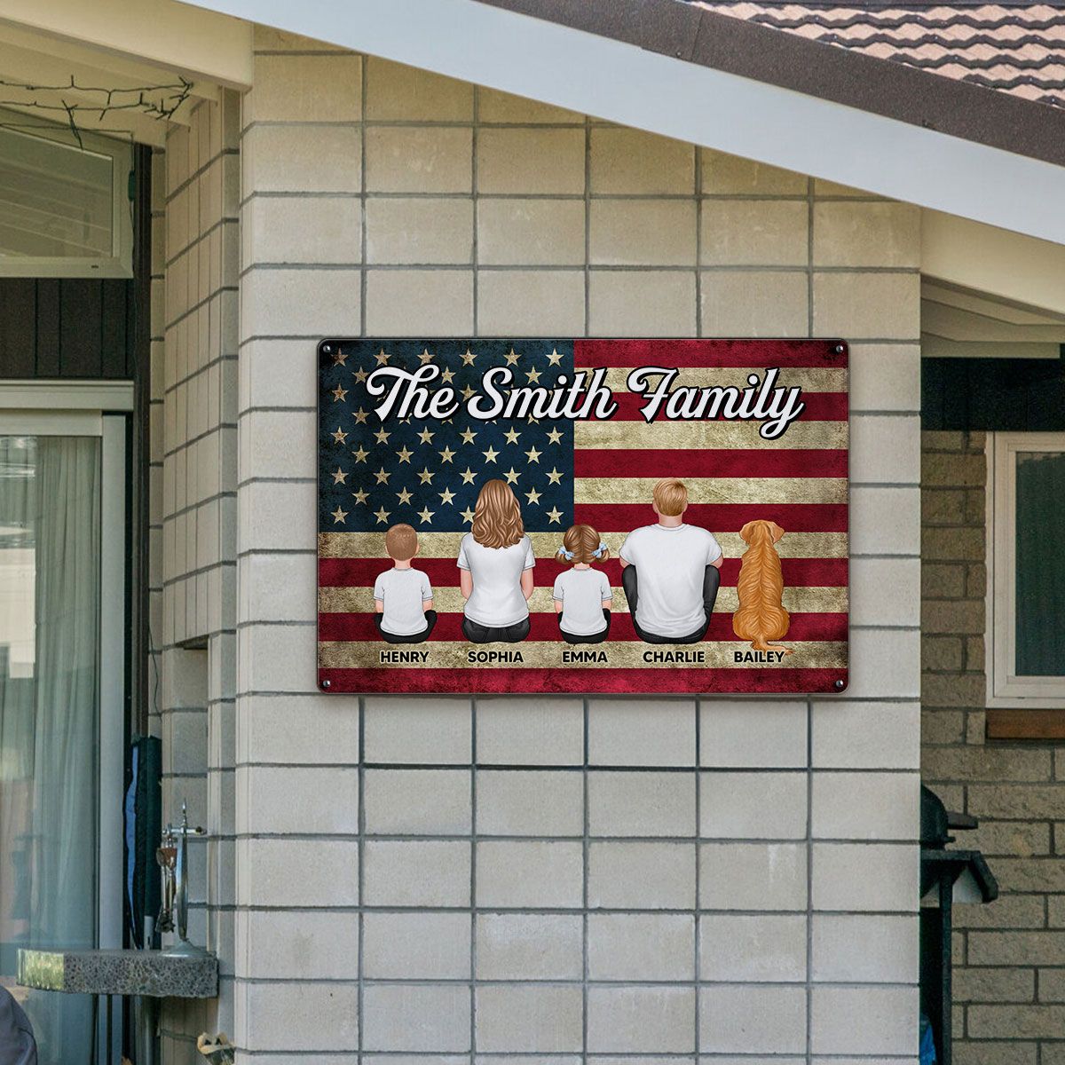 Nation Flag Family Sitting Personalized Metal Sign