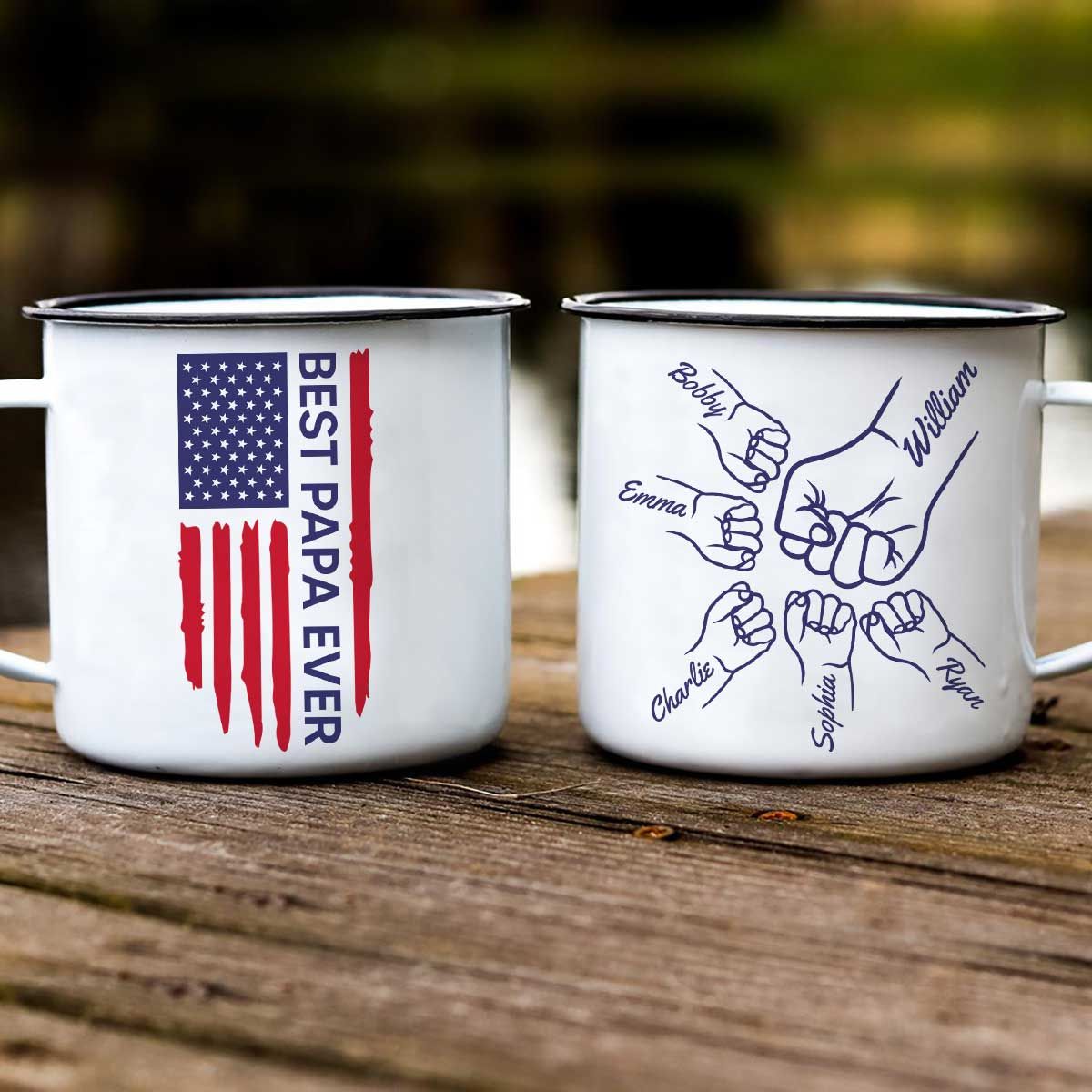 Best Dad Papa Grandpa Ever Fist Bump Outline Nation Flag Father‘s Day Gift For Husband Father Figures Personalized Campfire Mug