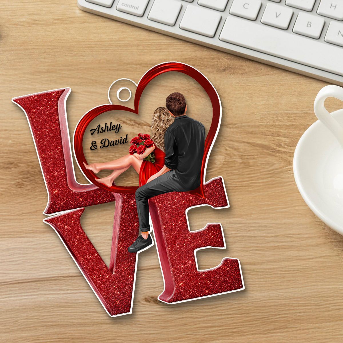 LOVE Couple Heart Car Hanger Ornament, Personalized Couple Decoration Keepsake For Valentine's Day, Special Gift For Her, For Him