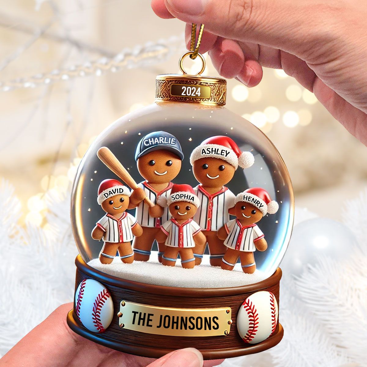 Baseball Gingerbread Family Sport Lover Personalized Acrylic Ornament, Unique 2024 Christmas Gift For Family