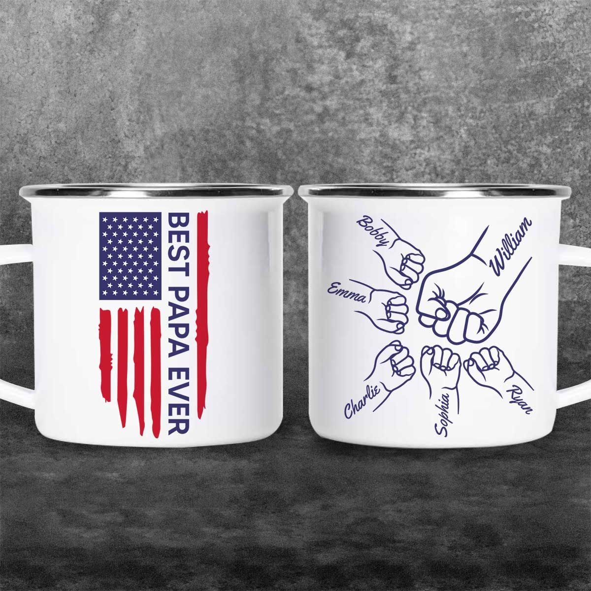 Best Dad Papa Grandpa Ever Fist Bump Outline Nation Flag Father‘s Day Gift For Husband Father Figures Personalized Campfire Mug