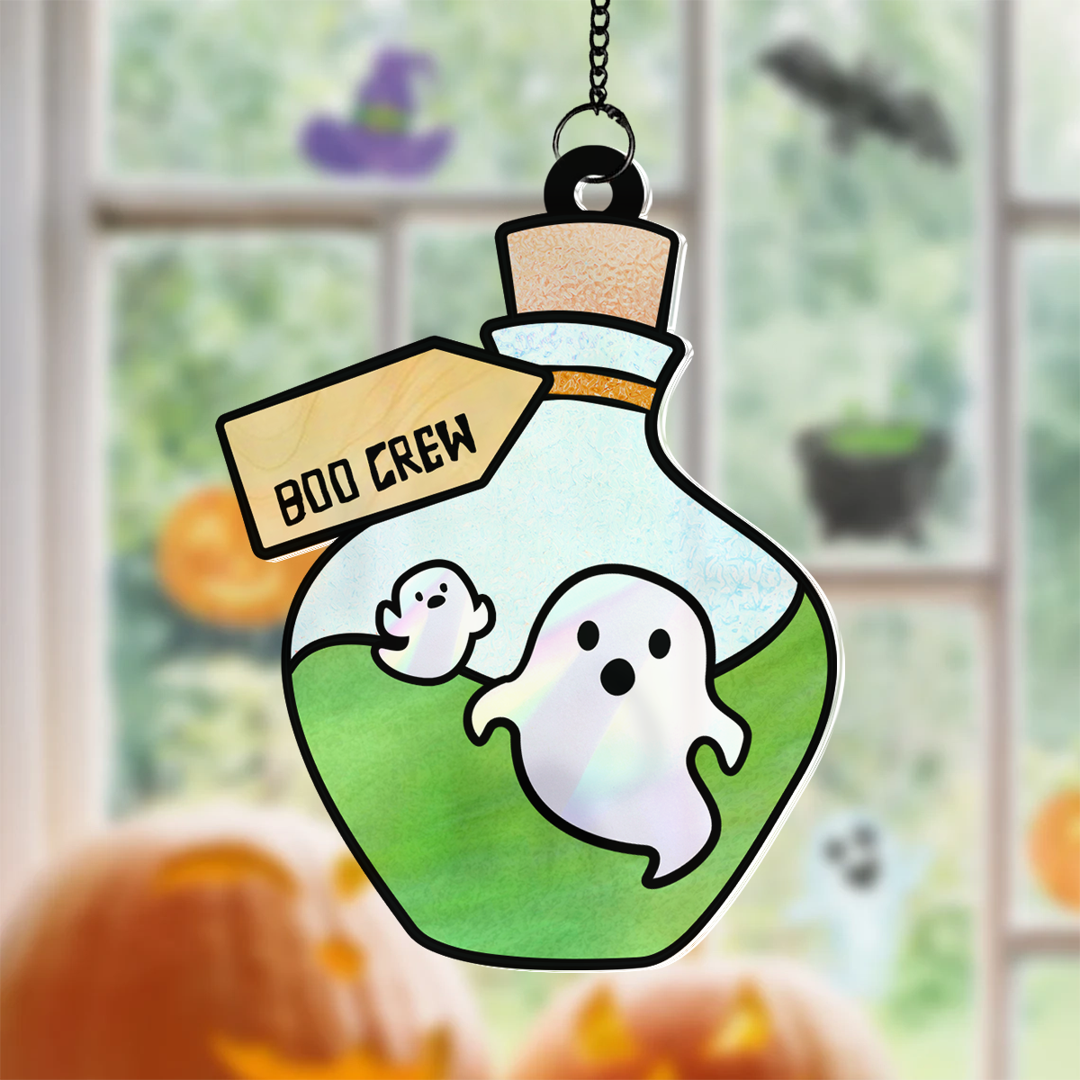 Grandma Little Poison Boo Crew Personalized Suncatcher, Halloween Stained Glass Decor