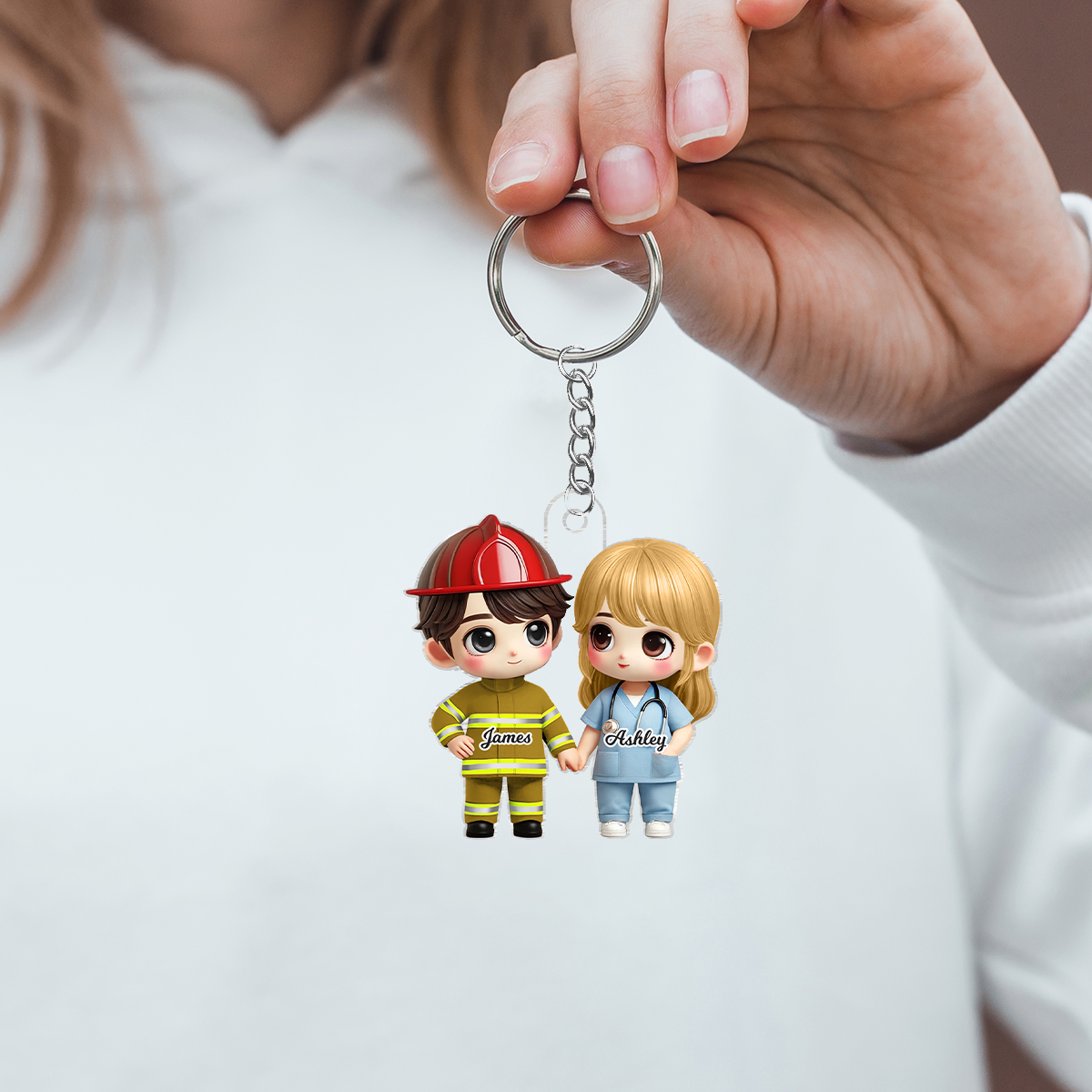 Cute Cartoon Couple Gift by Occupation Gift For Her Gift For Him Personalized Acrylic Keychain, Anniversary Gift For Couple