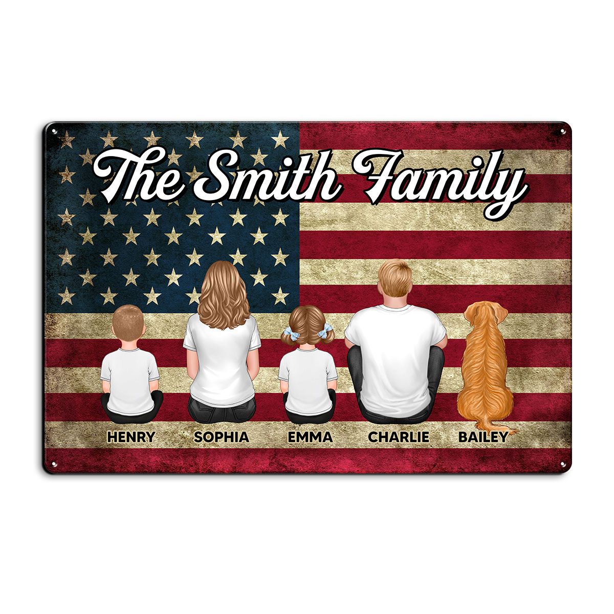Nation Flag Family Sitting Personalized Metal Sign