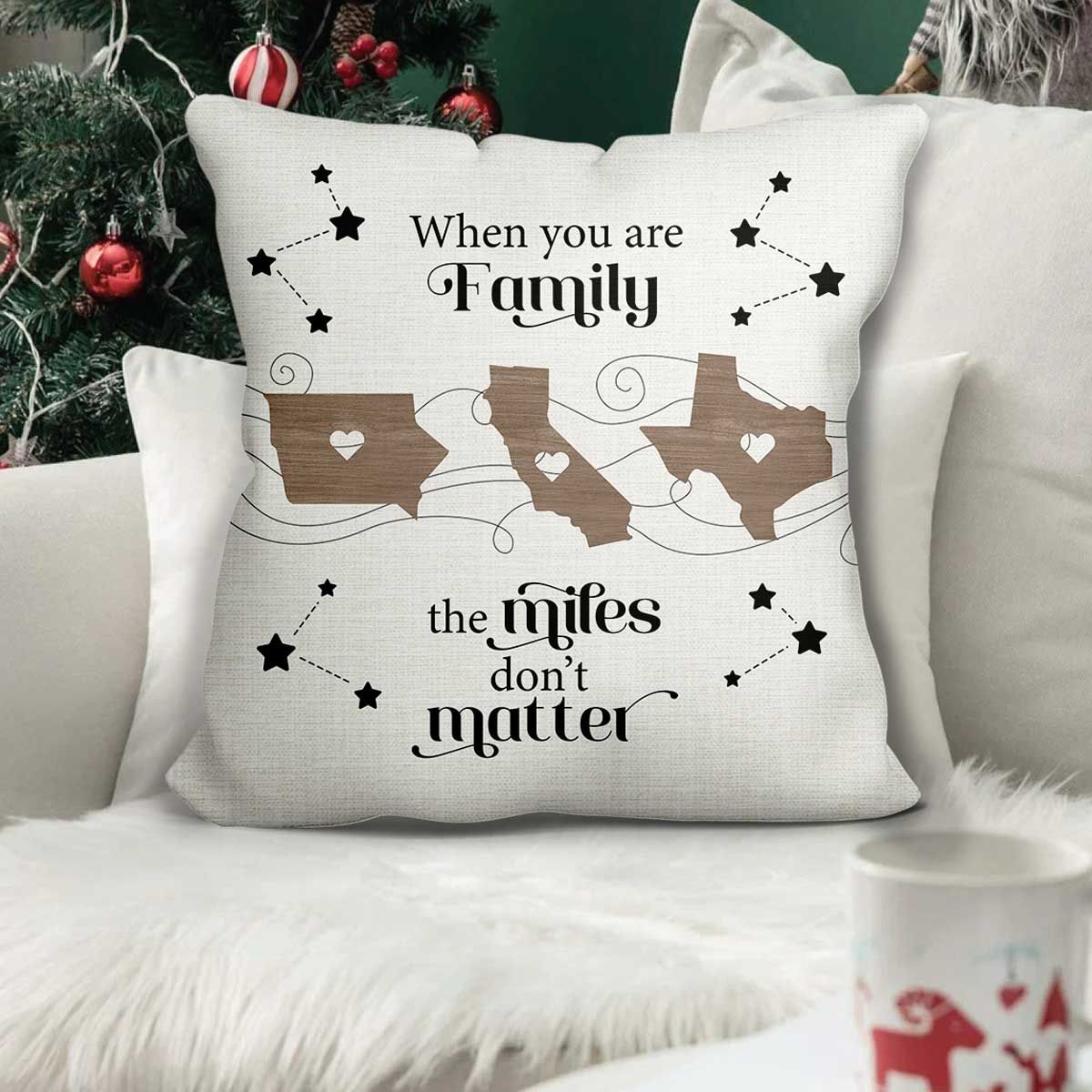 Long Distance Family Friends Siblings Sisters Besties Personalized Pillow, Togetherness Christmas Gift