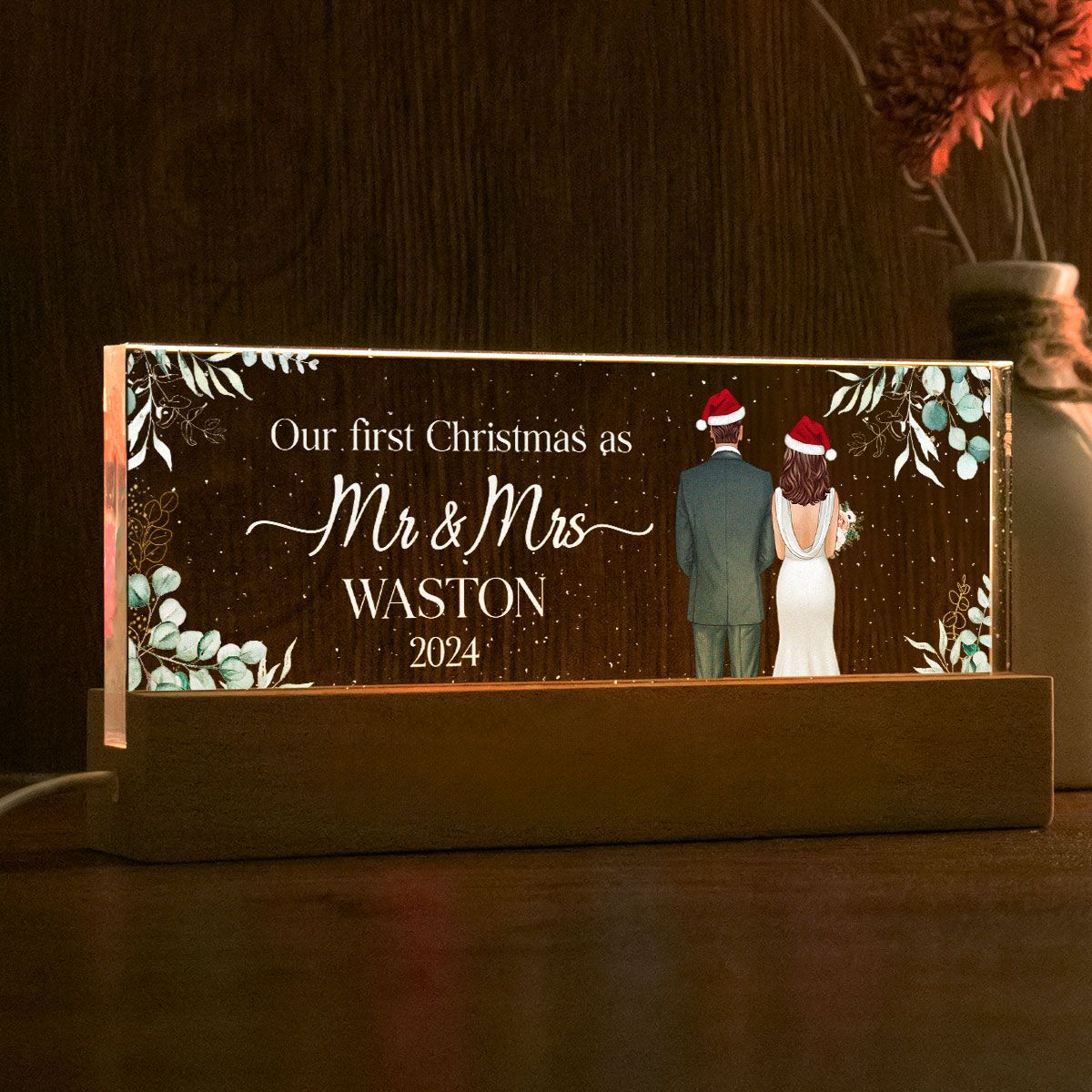 First Christmas As Mr Mrs Personalized Acrylic Block LED Night Light