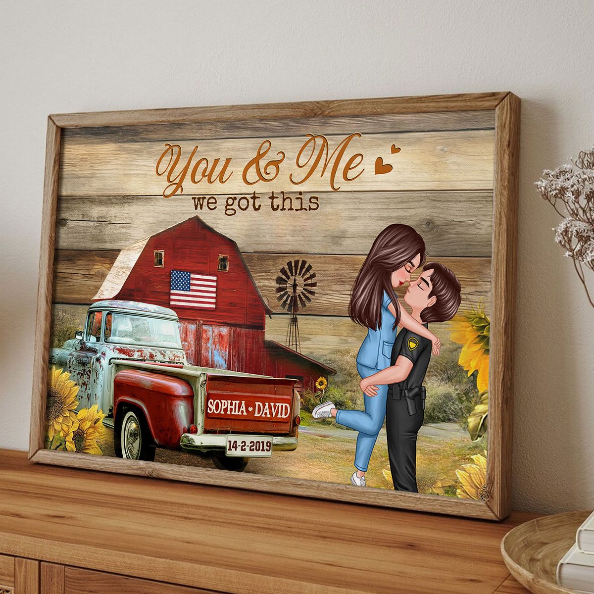 Hero Couple Vintage Truck Farmhouse Personalized Poster, Anniversary Valentine's Day Gift For Him, Her, Husband, Wife