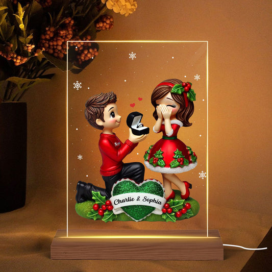 Marriage Proposal LED Night Light, Personalized Newly Engaged Couple Gift, She Said Yes!