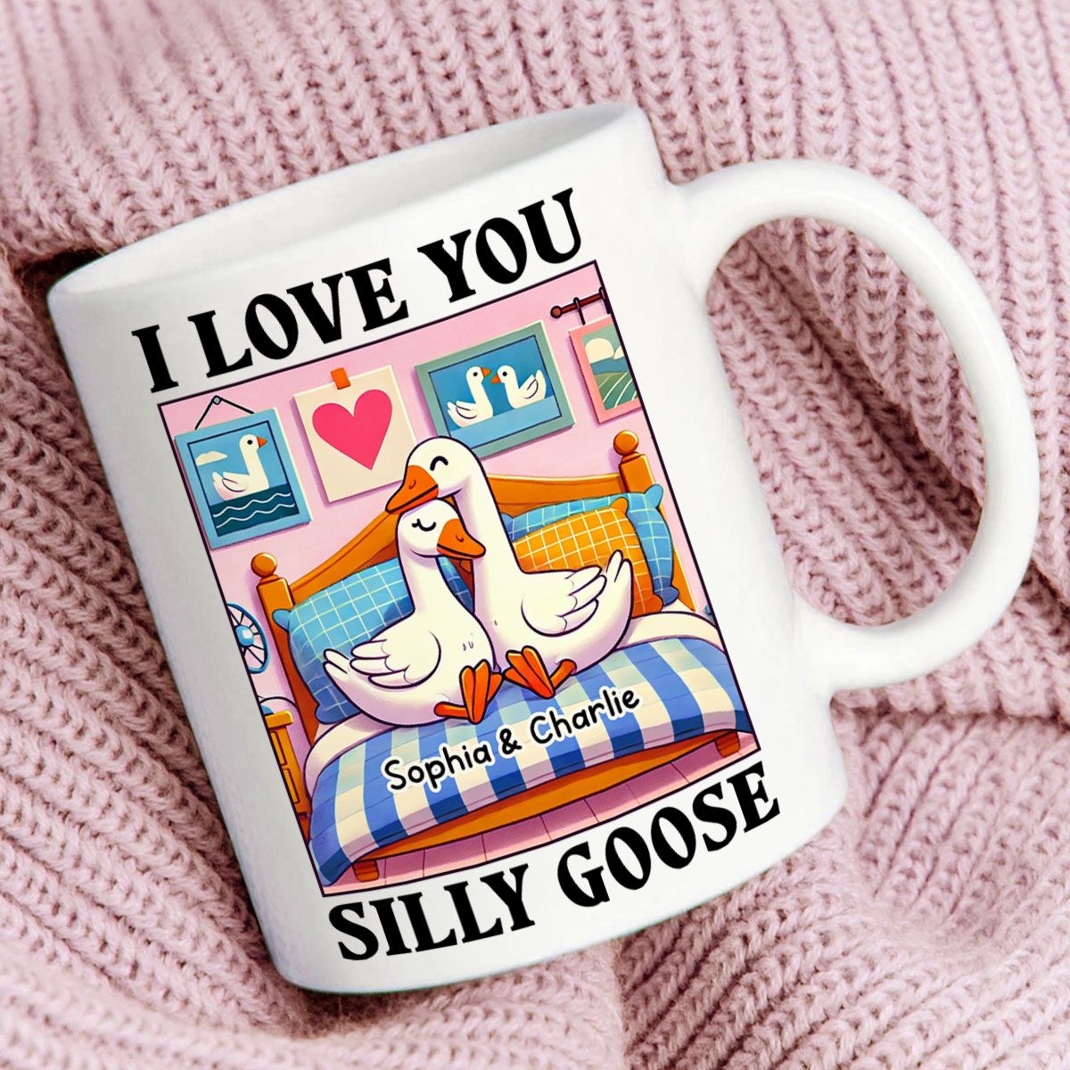 I Love You Silly Goose Cute Romantic Valentine's Day Gift Mug, Cute Ducks Personalized Mug, Girlfriend Boyfriend Gift