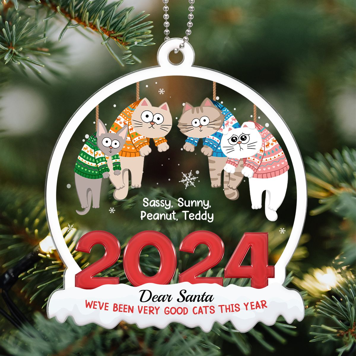 On The Naughty List We Regret Nothing, Hanging Cats Personalized Acrylic Ornament