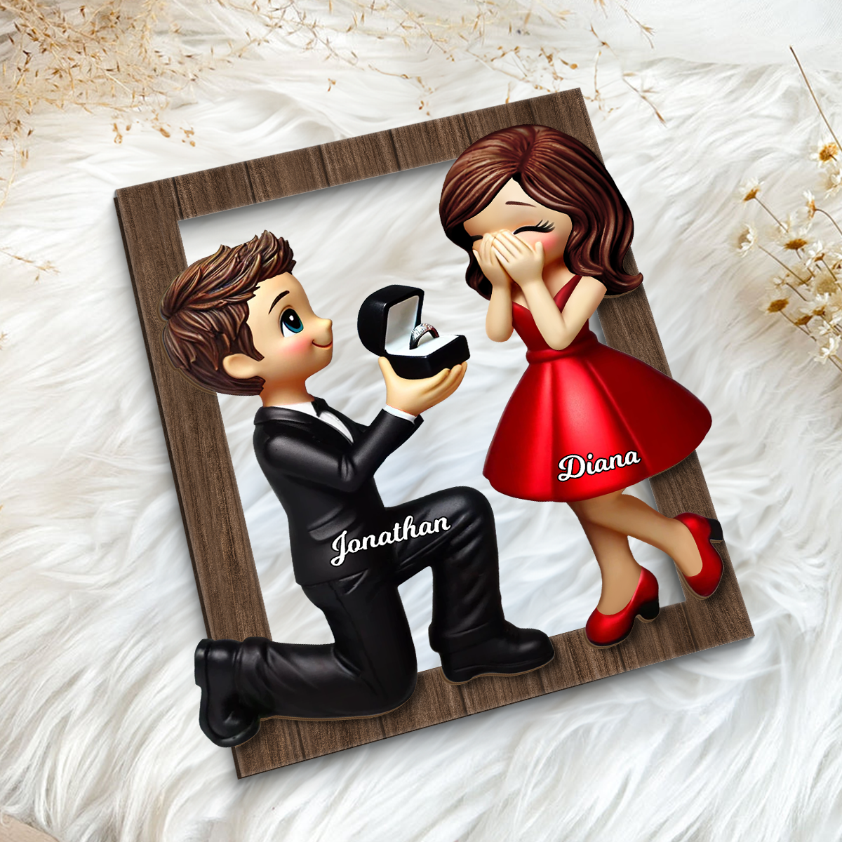 Marriage Proposal Frame 2-layer Wooden Plaque, Personalized Newly Engaged Present, She Said Yes!, Custom Just Engaged Gifts for Couples