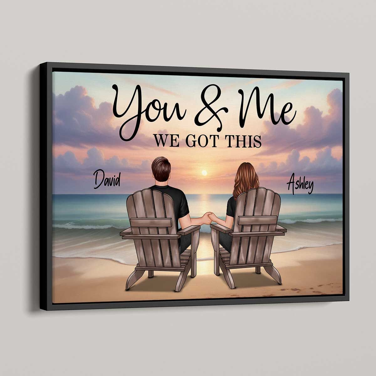 Realistic Beach Landscape Couple Sitting Personalized Poster