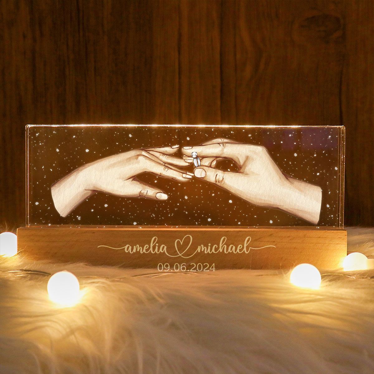 Will You Marry Me? She Said Yes! Personalized Acrylic Block LED Night Light, Marriage Proposal, Newly Engaged Present, Just Engaged Gifts for Couples