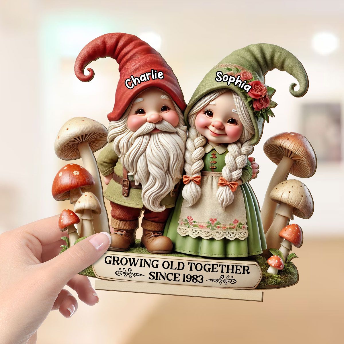 Whimsical Gnome Couple Personalized Standing Wooden Plaque, Heartfelt Valentine's Day Gift For Couple, For Him, For Her, Husband, Wife