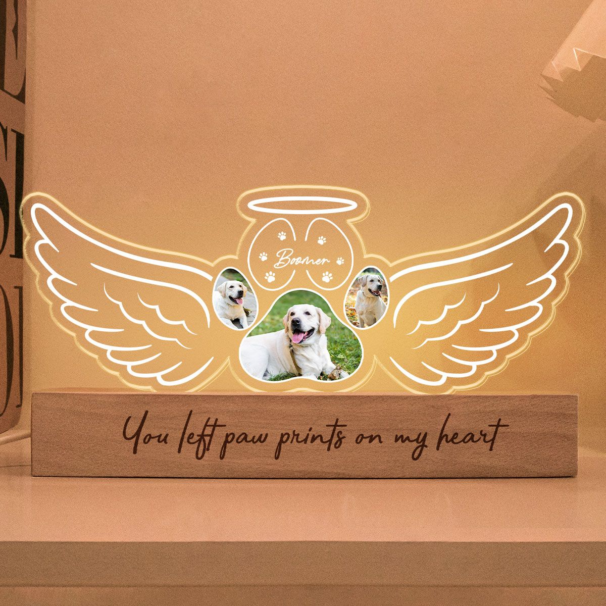 Angel Wings Pet Memorial Personalized LED Night Light, Sympathy Gift For Dog Cat Lovers