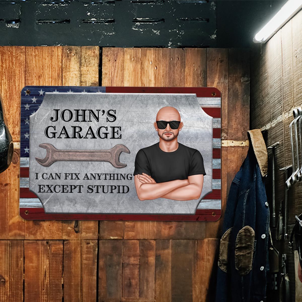 Garage Decor Gift For Husband Dad Grandpa I Can Fix Anything Except Stupid Personalized Metal Sign