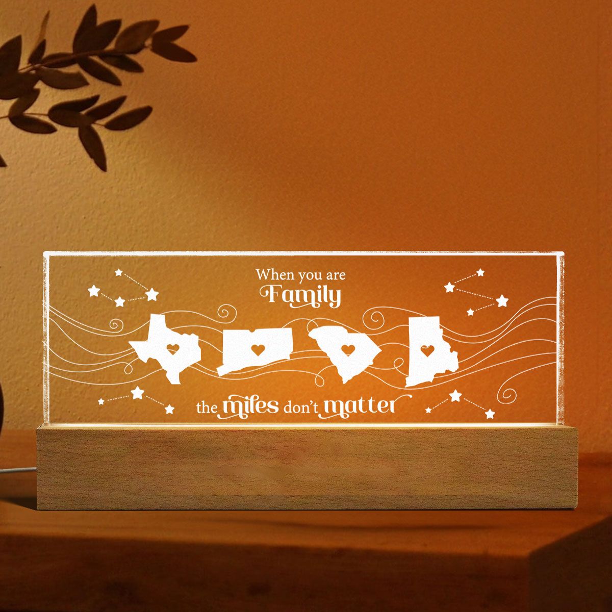 Long Distance Family Friends Siblings Sisters Besties Personalized Acrylic LED Night Light, Togetherness Christmas Gift