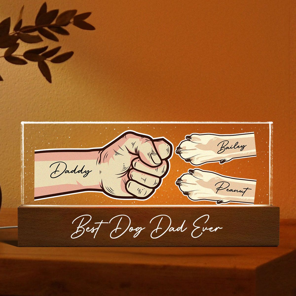 Dog Dad Vector Fist Bump Personalized Acrylic LED Night Light