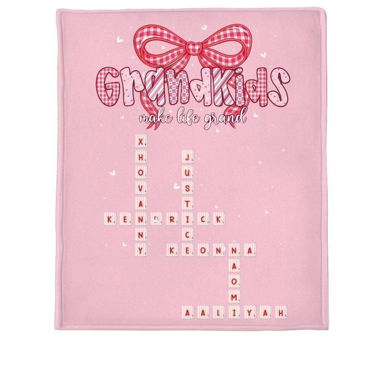 For Grandchildren Make Life for Grand Preppy Valentine Pattern Crossword Puzzle Art - Personalized Fleece Blanket - Valentine'S Day Gift for Grandma