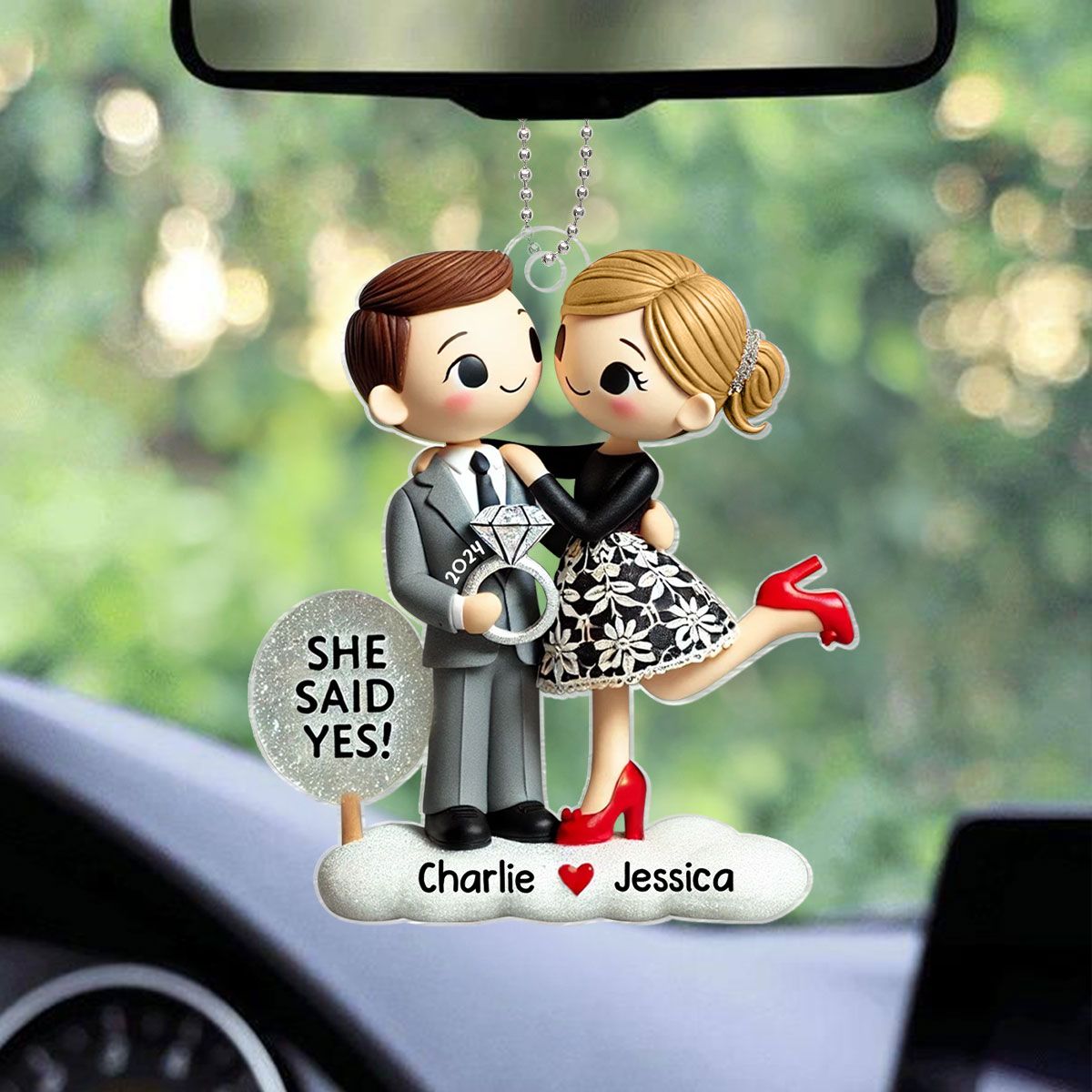 Couple Engagement Ornament She Said Yes, Personalized Acrylic Car Hanger Ornament, Valentine's Day Gift for him, Gift for her