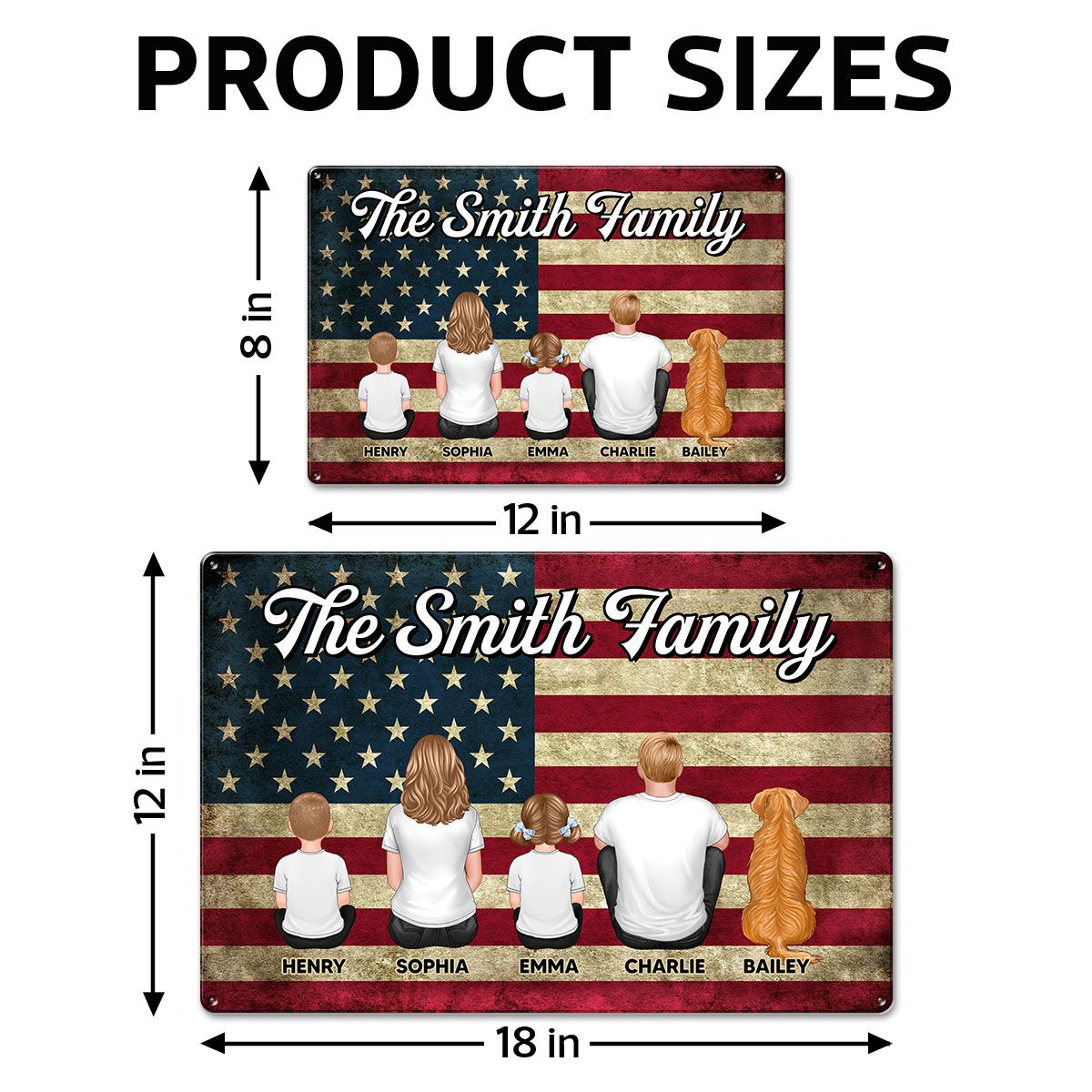 Nation Flag Family Sitting Personalized Metal Sign