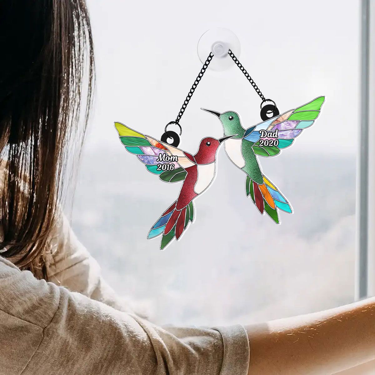 Stained Acrylic Hummingbirds Memorial Personalized Suncatcher