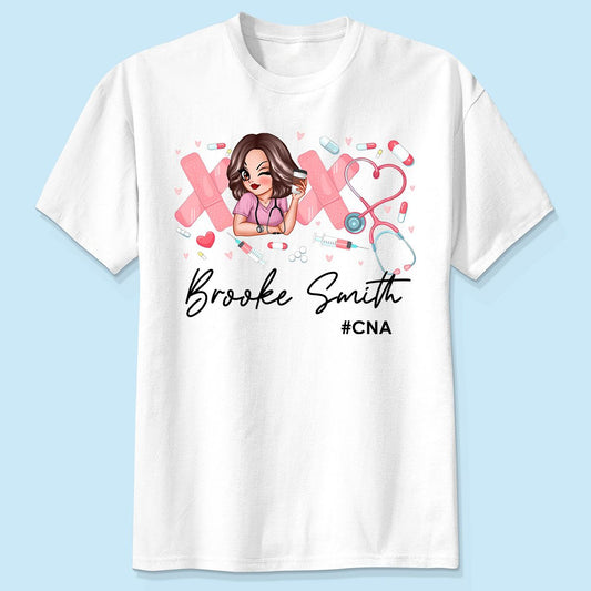 Pink Coquette XOXO Nurse Personalized Shirt, Birthday Valentine's Day Gift For Nurse Wife, Girlfriend, Bestie