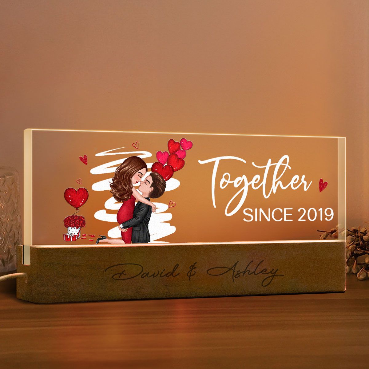 Be Mine Couple Kissing Personalized Acrylic LED Night Light, Anniversary Gift For Her, Gift For Him