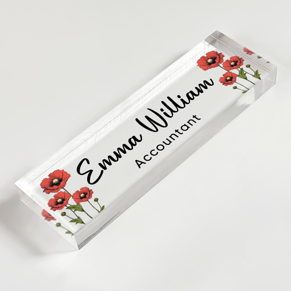 Birth Month Flowers Personalized Acrylic Desk Name Plate, Office Decor, Gift For Colleagues, Boss