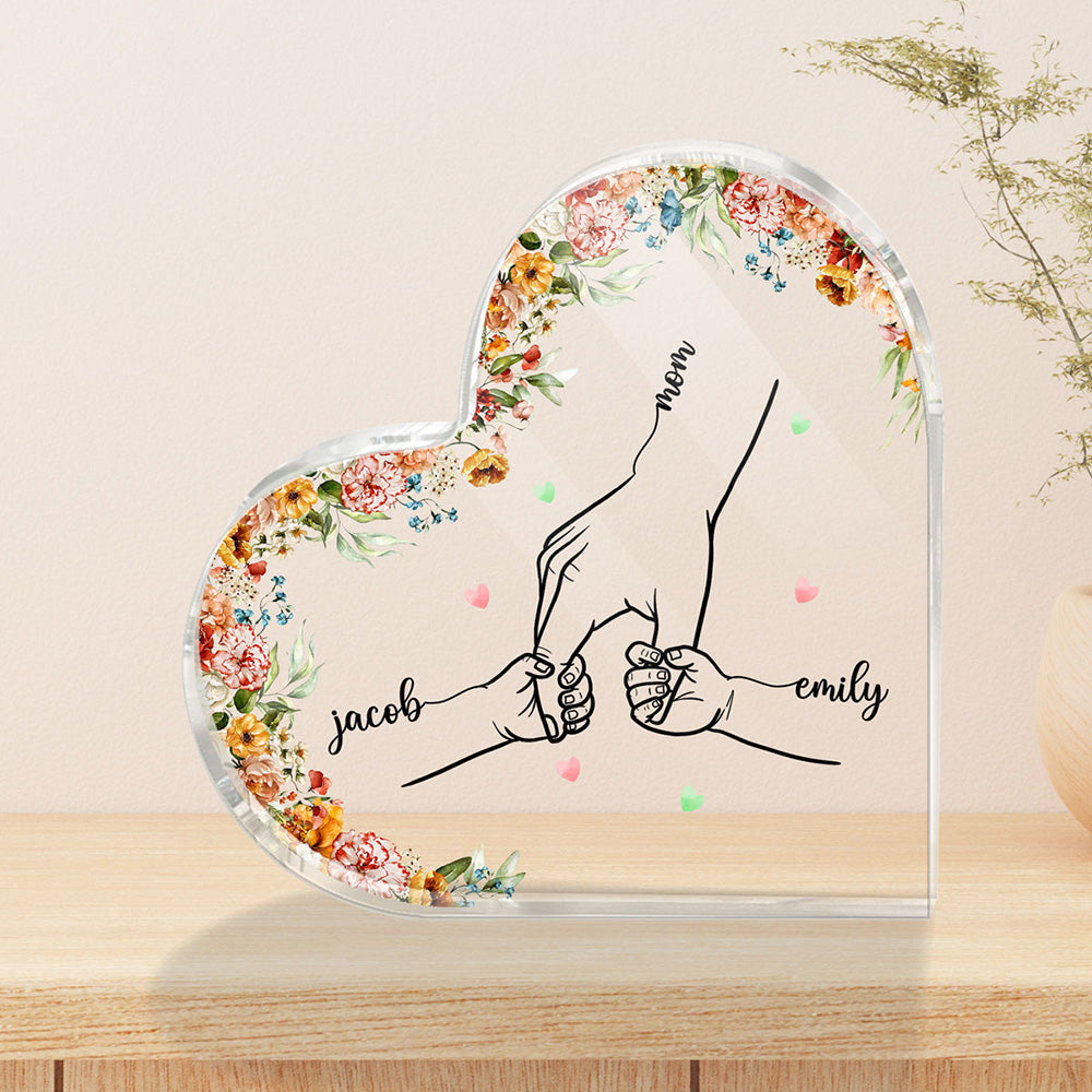 Mother Holding Children Hands Personalized Heart Acrylic Plaque