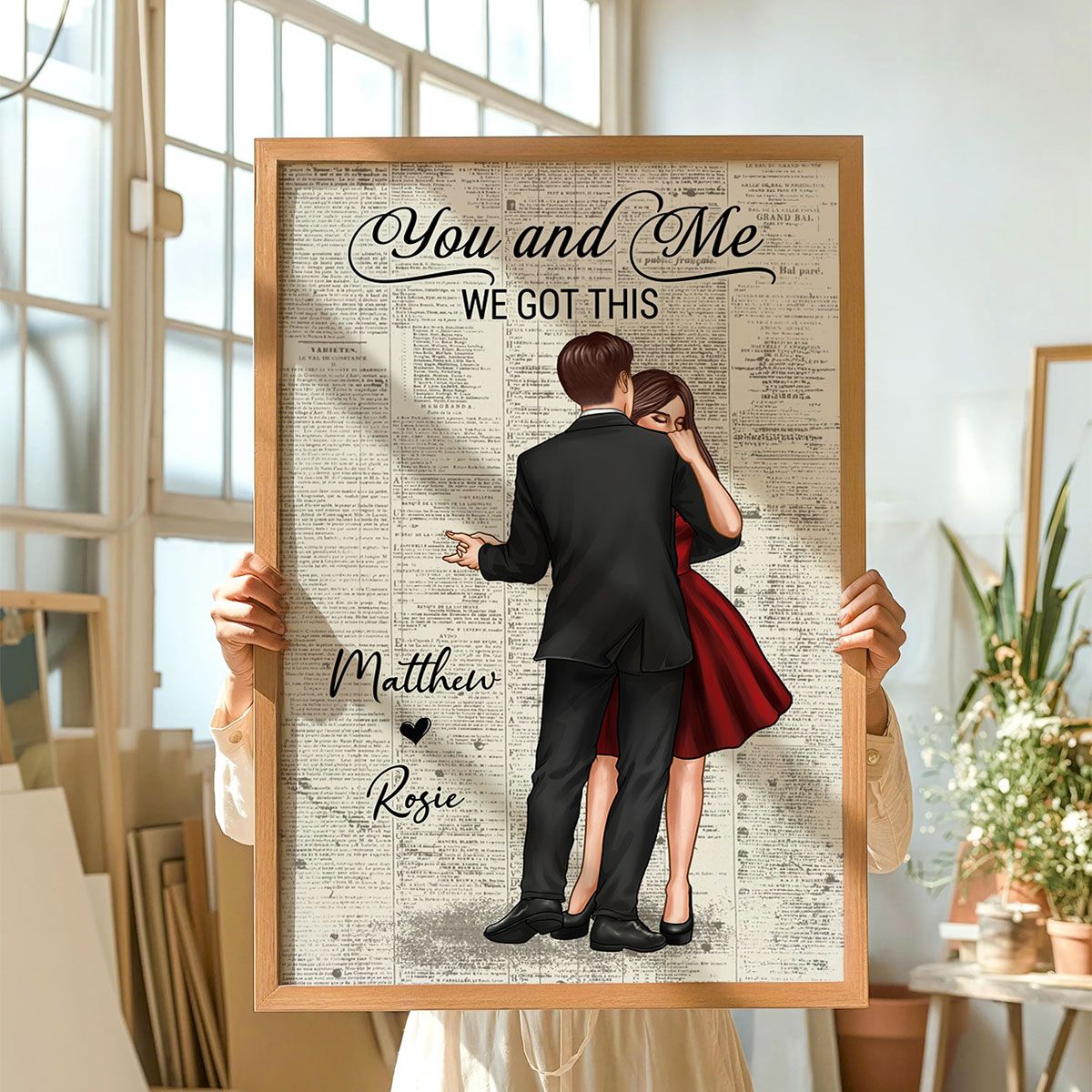 Couple Dancing Vintage Newspaper Anniversary Gift Personalized Poster