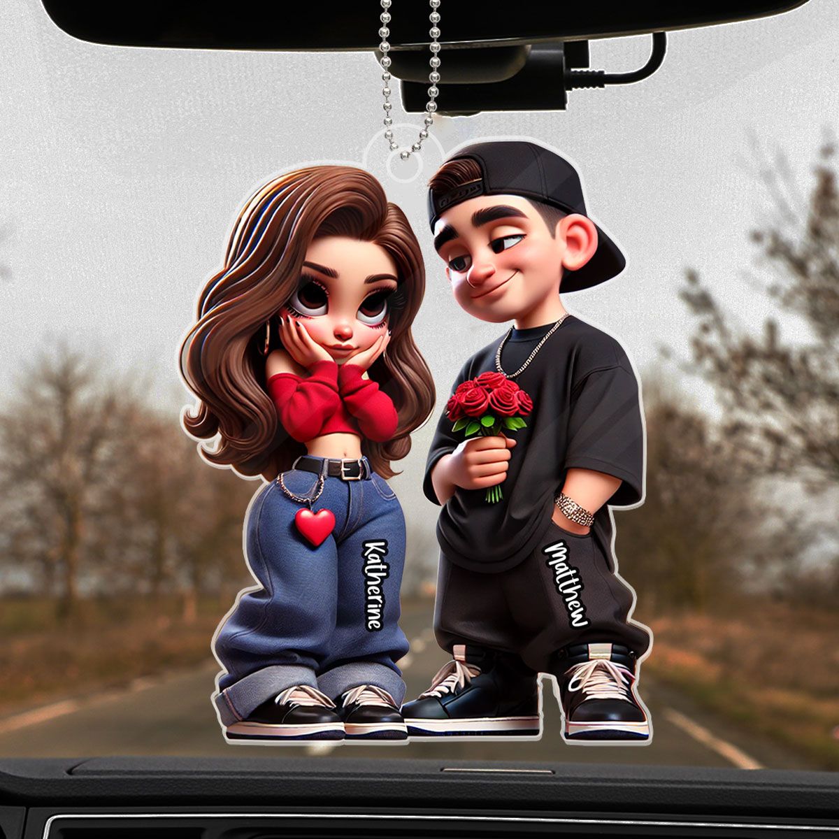 Y2K Couple Personalized Acrylic Car Hanger, Valentine's Day Gift For Couple, For Him, For Her