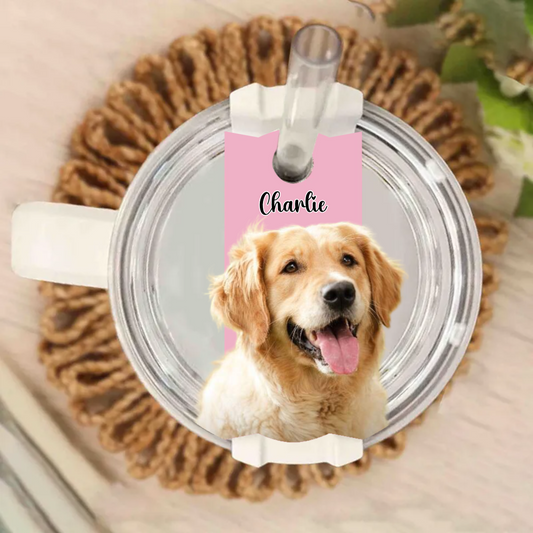 Personalized Pet Portrait Tumbler Name Tag, 40oz Tumbler Quencher Pet Plate Topper, Stanley Accessories Tag, Pet Memorial Portrait Gift