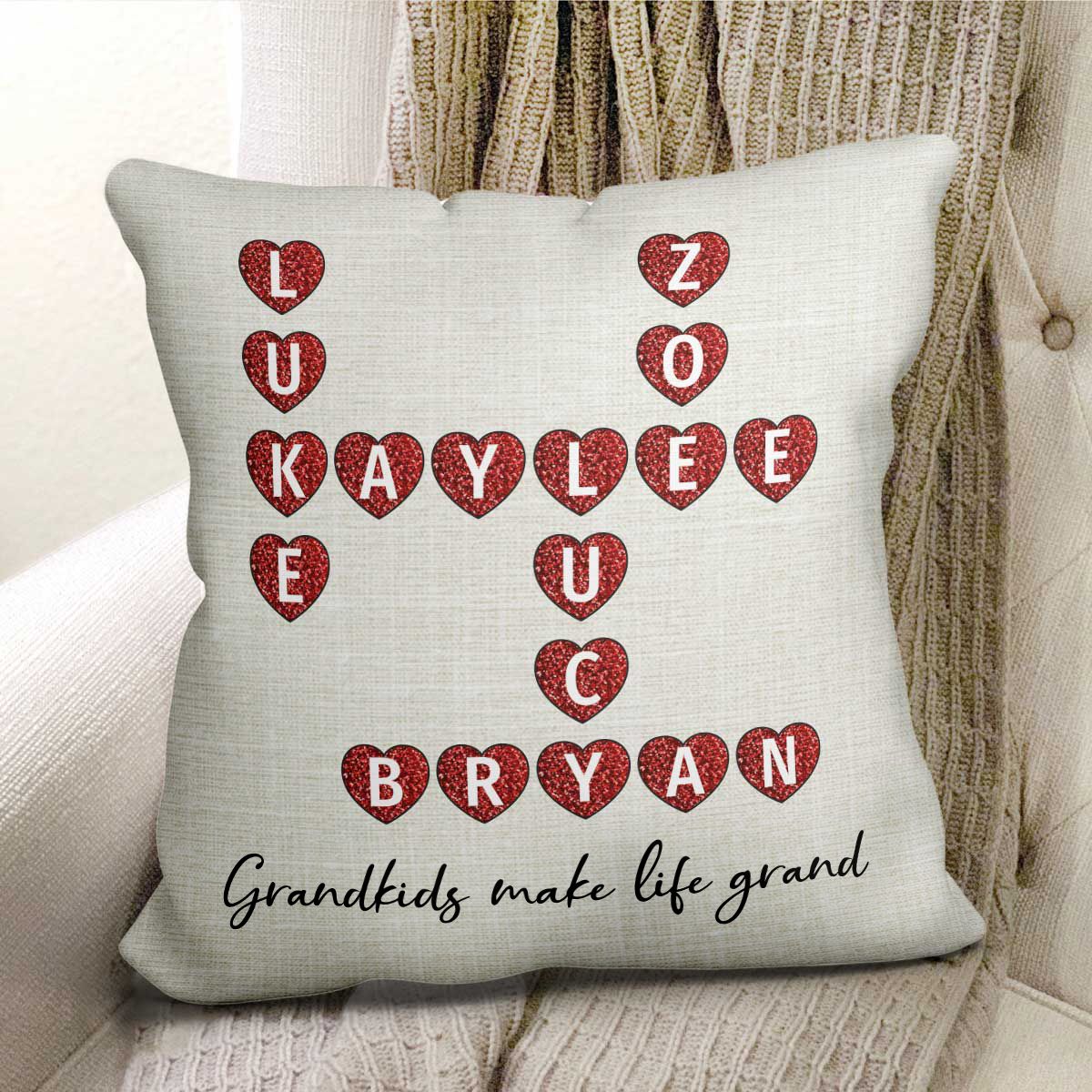 Our Family Unique Names Interwoven Crossword Puzzle Home Decor Personalized Pillow