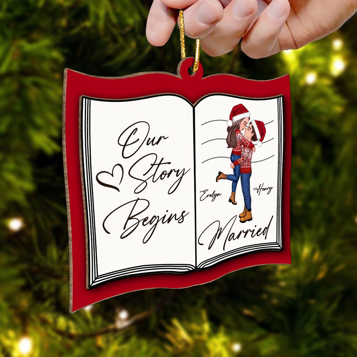 Our Next Chapter Married Storybook Couple Personalized 2-Layer Wooden Ornament, Christmas Gift For Married, Newlywed, Engaged Couple