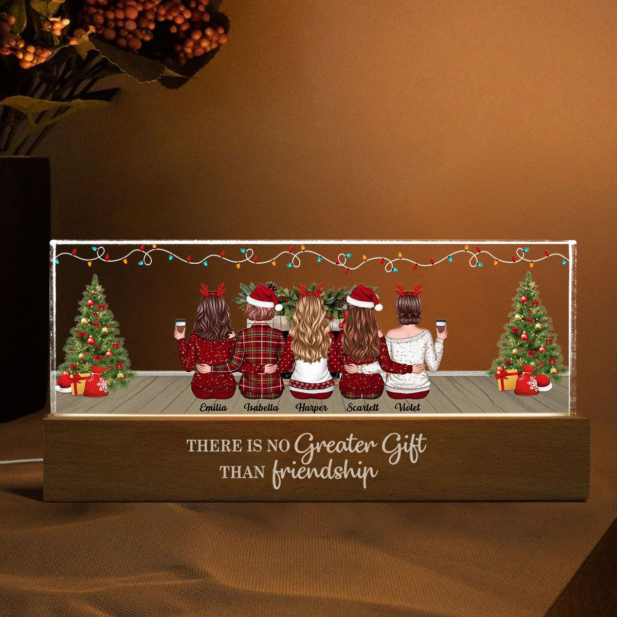 Friendship Is The Greatest Gift Personalized Acrylic Block LED Night Light, Christmas Decoration