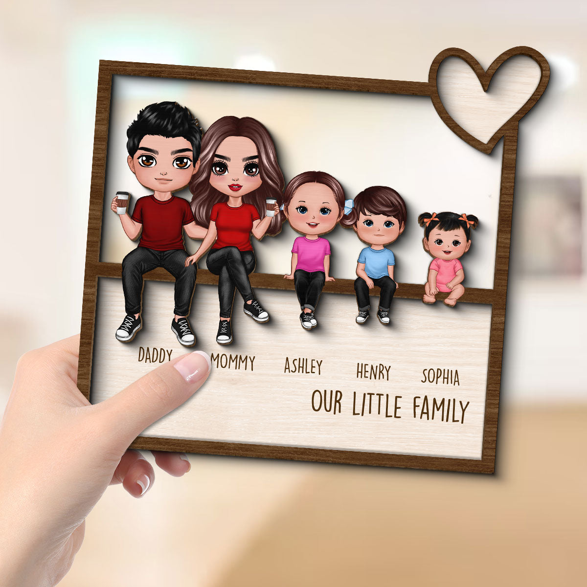 Family Sitting Together Home Decor Housewarming Gift Personalized 2-Layer Wooden Plaque