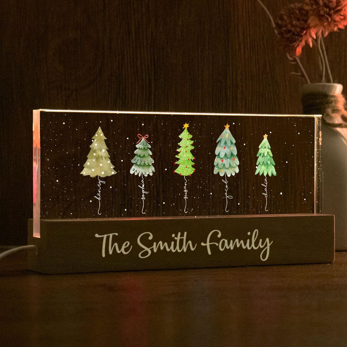 Christmas Tree Family Names Personalized Acrylic Block LED Night Light