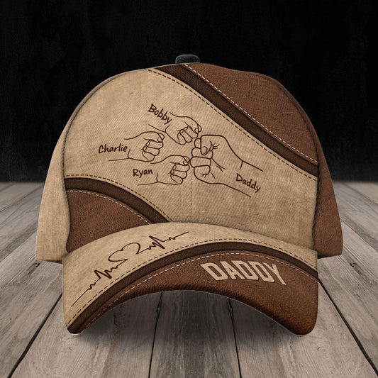 Outline Fist Bump Daddy Grandpa Personalized Classic Cap, Father's Day Gift For Dad, For Grandpa, For Husband