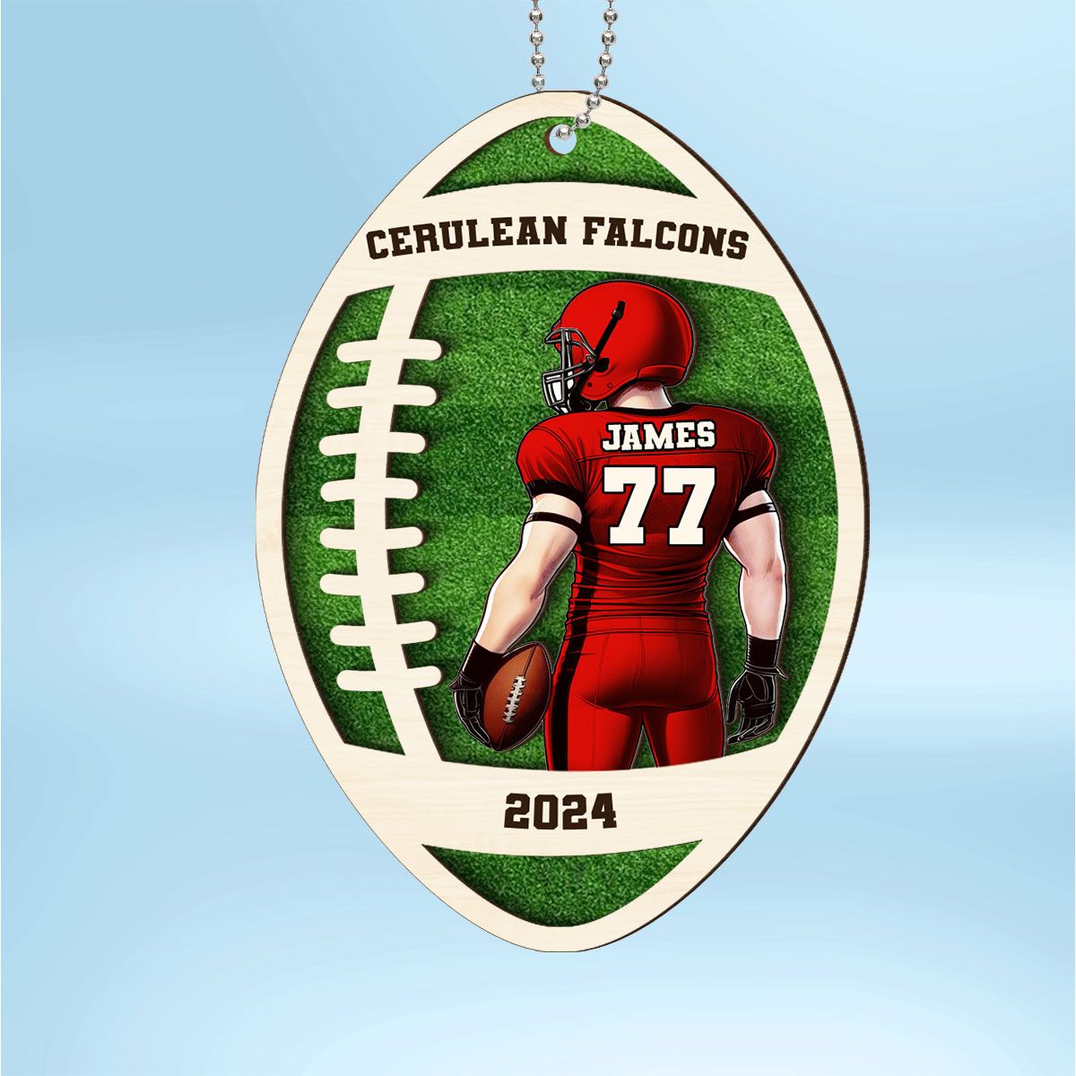 Personalized Football Ornament, 2 Layered Wooden Sports Ornament with Name and Custom Text