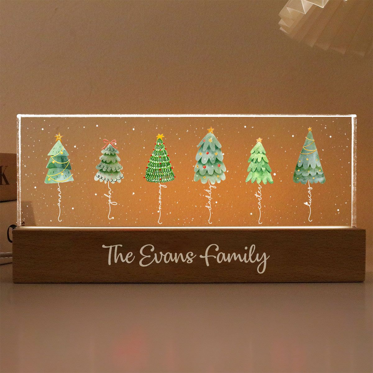 Christmas Tree Family Names Personalized Acrylic Block LED Night Light