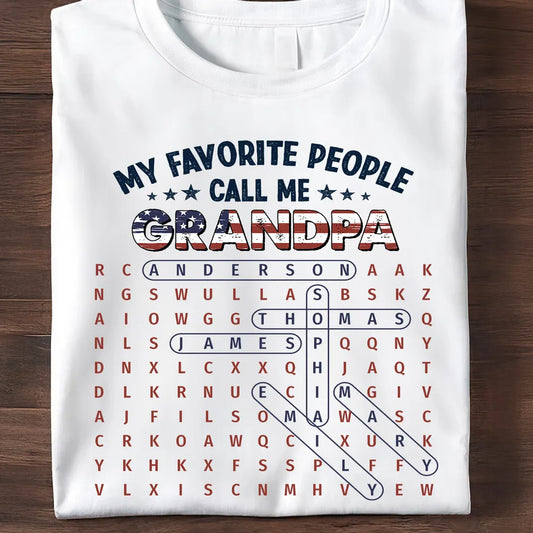 Grandpa's Favorite People Word Search Puzzle American Flag Theme - Personalized Shirt - Father's Day Gift For Grandpa, Dad