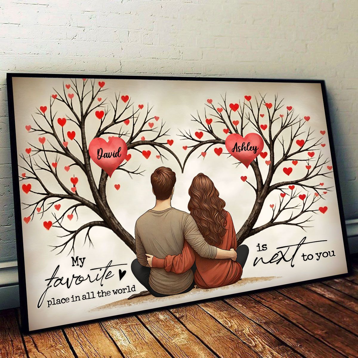 Vintage Couple Sitting Heart Tree Personalized Canvas, Valentine's Day Gift, Anniversary Gift for Couples, For Him, For Her