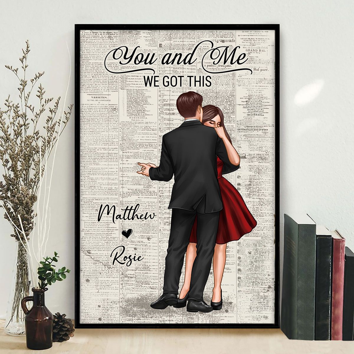 Couple Dancing Vintage Newspaper Anniversary Gift Personalized Poster