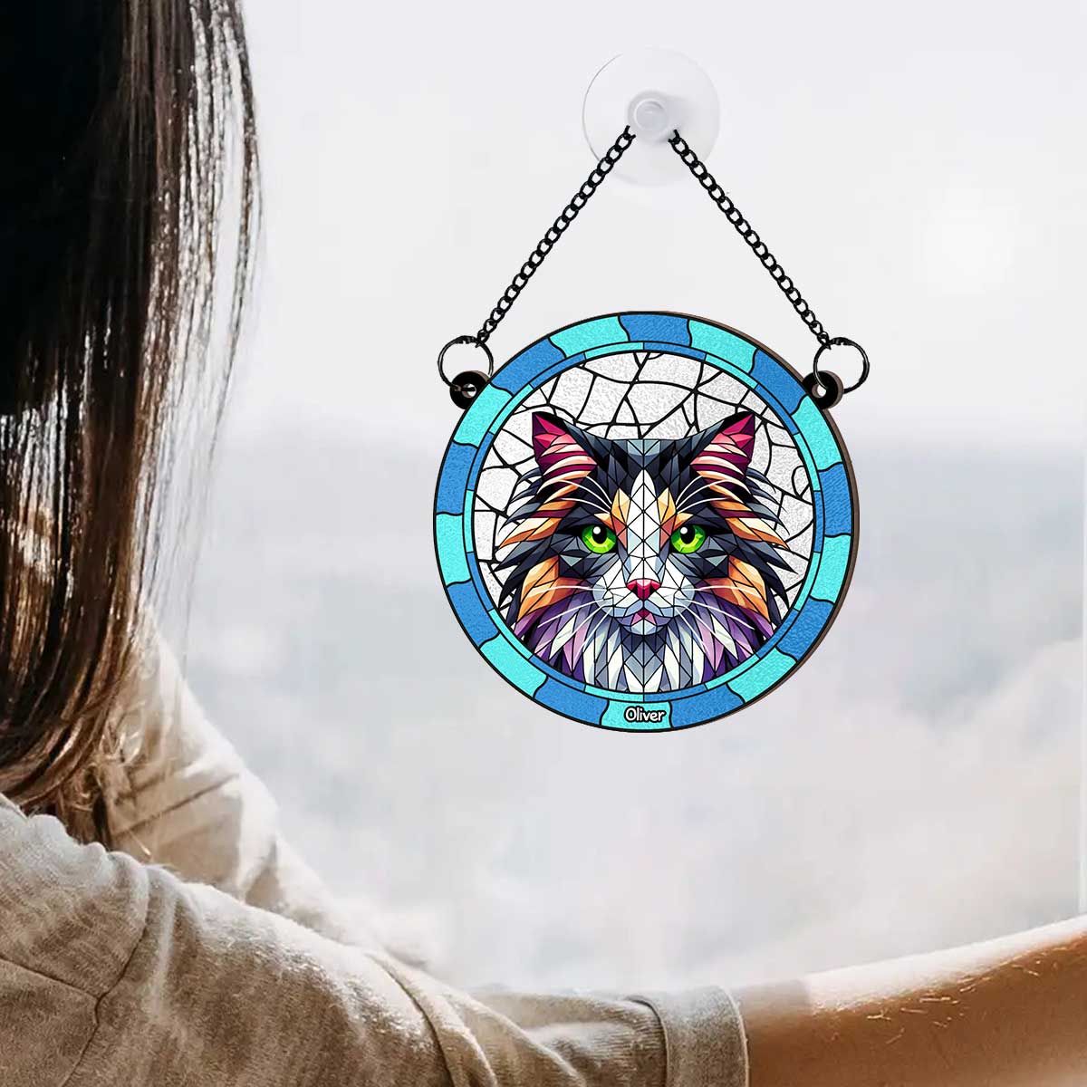 Custom Cat Memorial Personalized Window Hanging Suncatcher Ornament, Sympathy Gift For Pet Owners, Pet Lovers