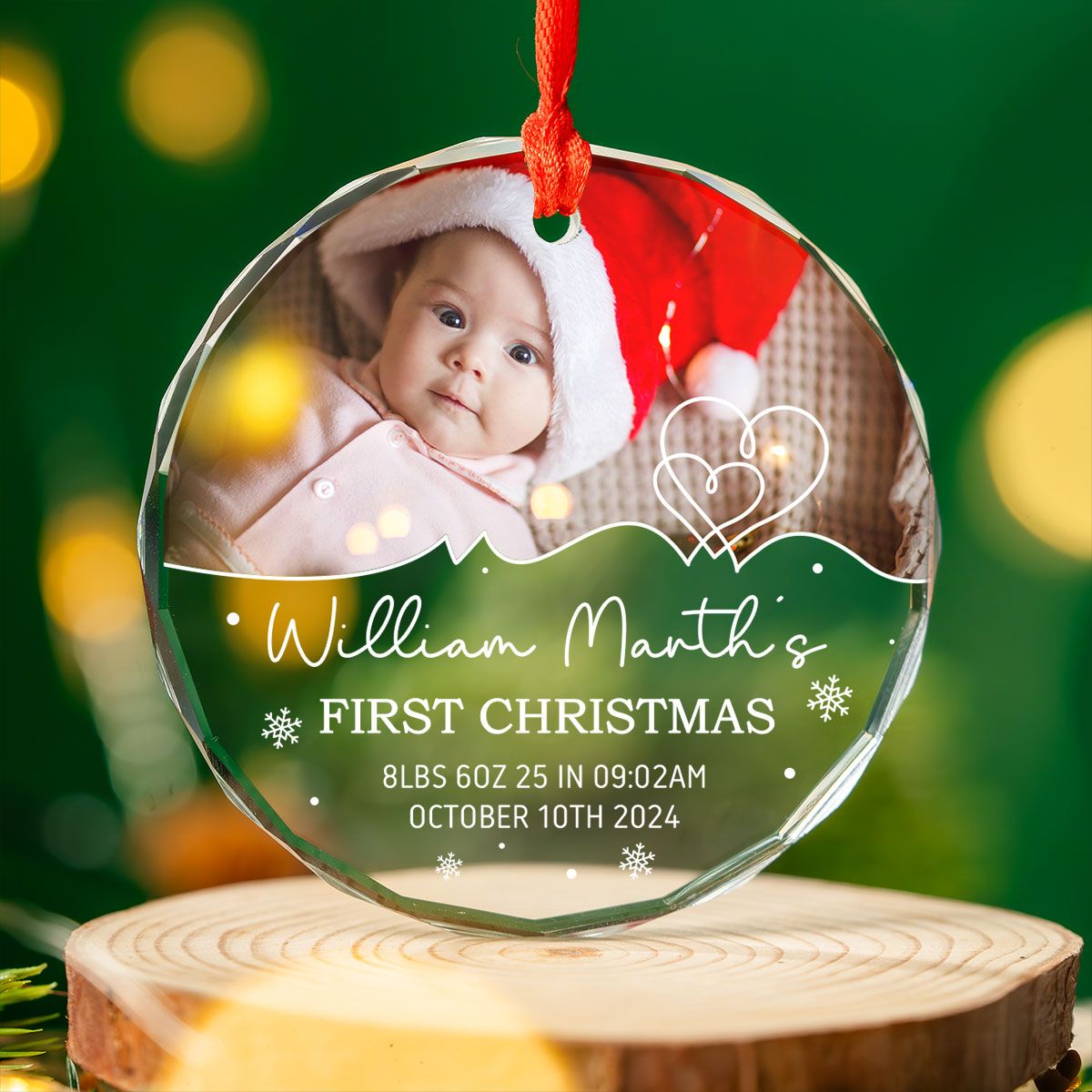 Baby's Frist Christmas Photo Upload Personalized Glass Ornament, Christmas Gift For New Mom New Dad