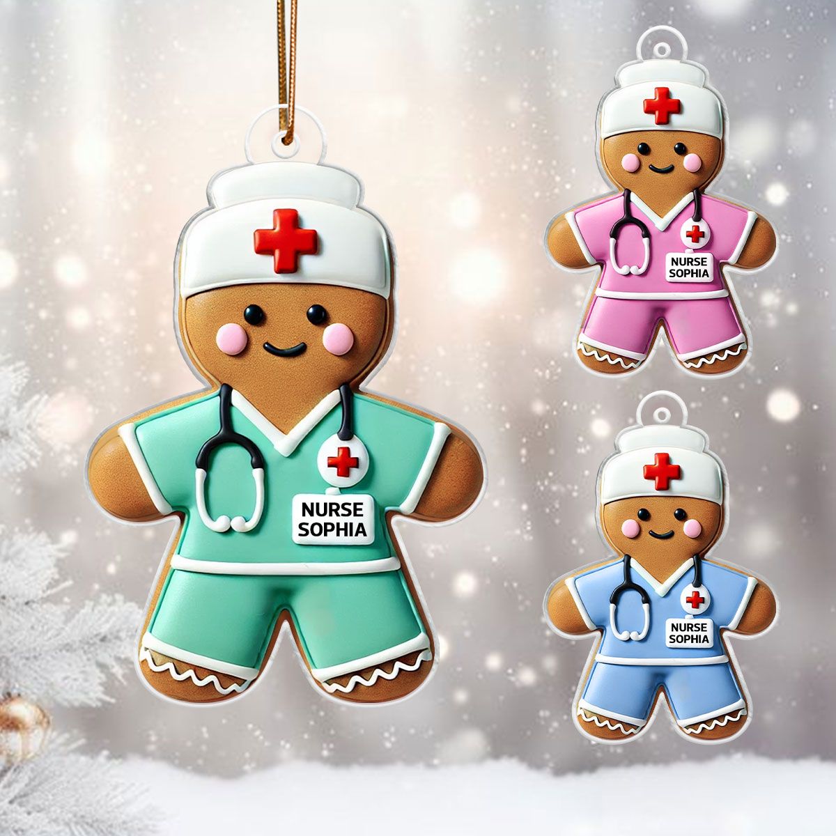 Gingerbread Nurse Personalized Acrylic Ornament, Christmas Gift For Nurses