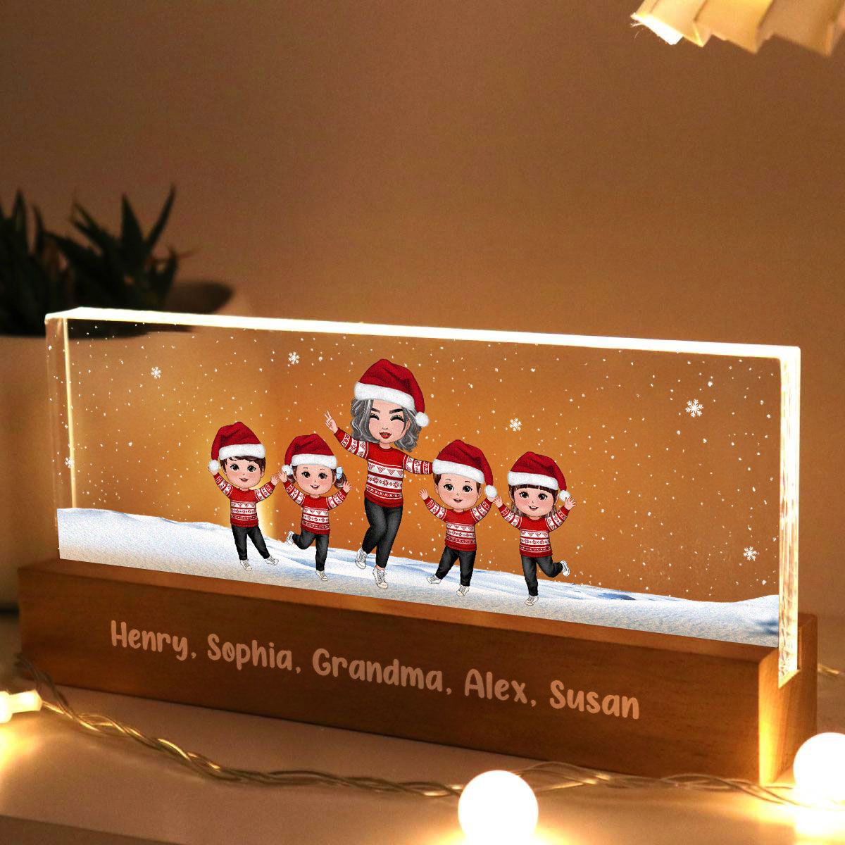 Happy Christmas Grandma Grandkids Personalized Acrylic Block LED Night Light, Gift For Grandma Granddaughter Grandson