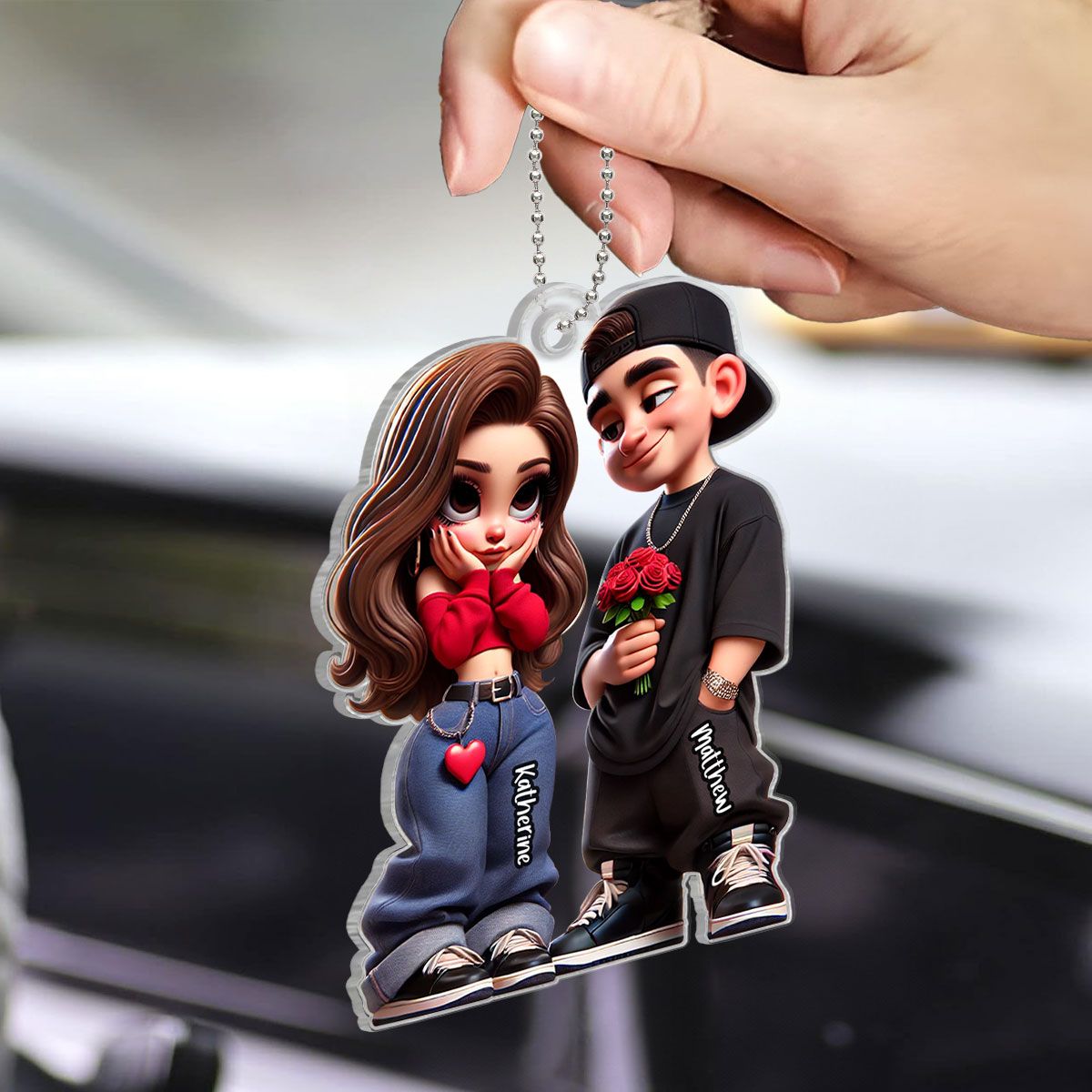 Y2K Couple Personalized Acrylic Car Hanger, Valentine's Day Gift For Couple, For Him, For Her