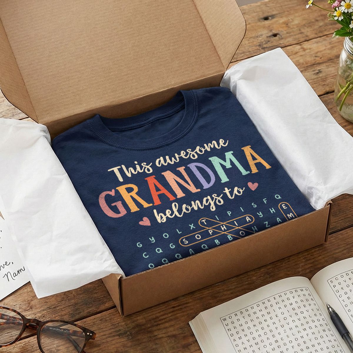 This Awesome Grandma Belongs To Grandkids Name Word Search Puzzle - Personalized Shirt - Mother's Day Gift For Grandma Mom